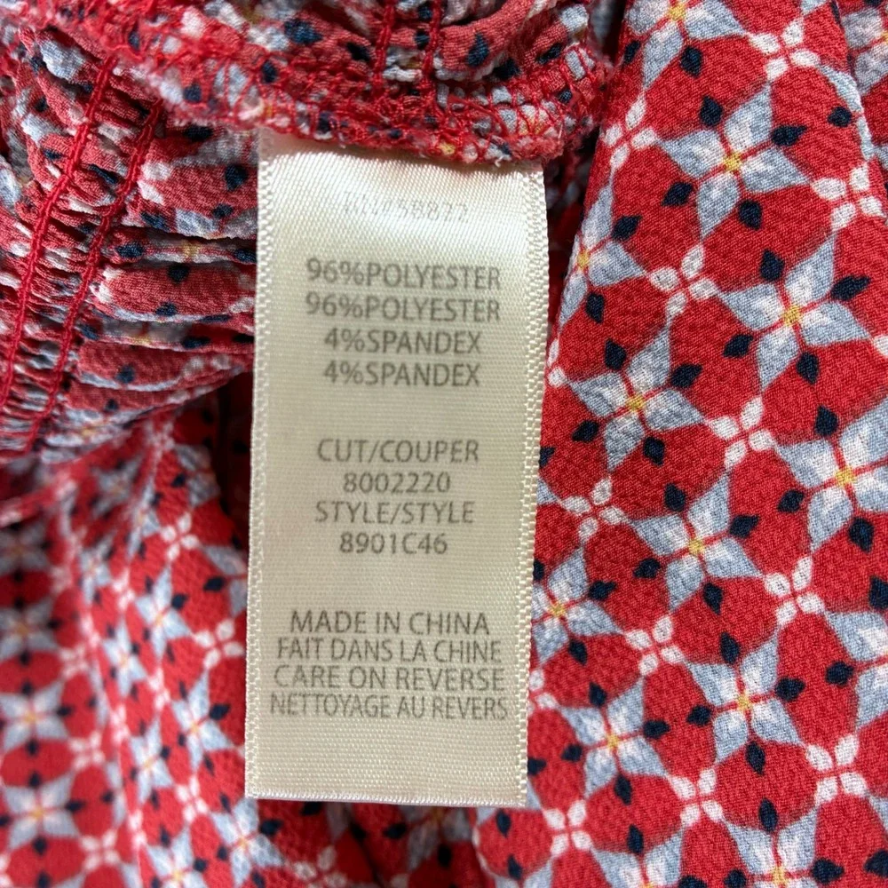 Max Studio Red Geometric Print Smocked Waist Ruffle‎ Jumpsuit 8901C46 Small Boho